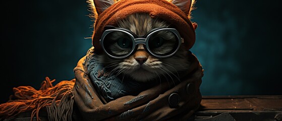 A steampunkinspired kitten wearing goggles and a rustic, gearembellished wool scarf  Color Grading Teal and Orange
