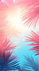 Background with pink flowers with blue sky in background.