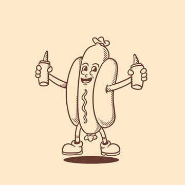 mascot logo hotdog with retro style good for branding