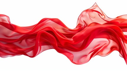 flowing red fabric ribbon shape border isolated on white abstract silk texture background - obrazy, fototapety, plakaty