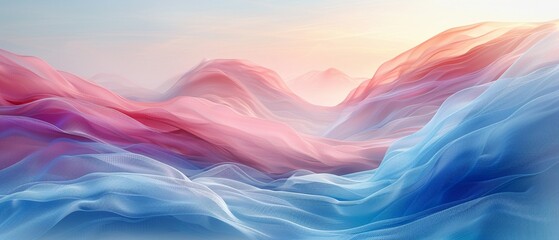 Ethereal 3D scene of wool scarves flowing like rivers through a serene, snowy landscape, highlighting serenity and flow  Color Grading Complementary Color - obrazy, fototapety, plakaty