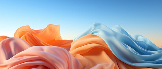 Highresolution 3D render of wool scarves caught in a gentle breeze, floating gracefully against a clear blue sky Color Grading Teal and Orange