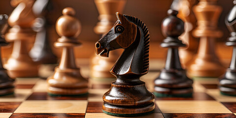 Intense Battle on Chessboard - obrazy, fototapety, plakaty
