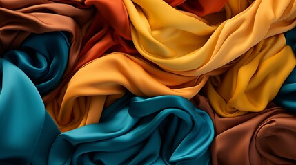 Hyperrealistic 3D depiction of colorful wool scarves linking diverse cultures in an embrace of unity and comfort  Color Grading Teal and Orange - obrazy, fototapety, plakaty