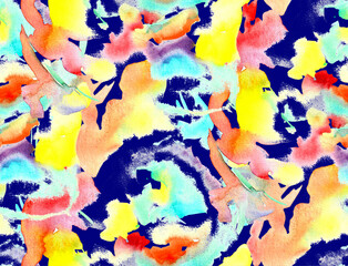 Check Seamless Pattern. Stripes and Swirls Batik Jeans Background. Watercolor Imitation of Tartan Velvet Textile.. Abstract Geometric Corduroy. Floral Diagonal. Tie Dye Retro Illustration for Denim.