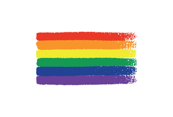 Grunge rainbow pride LGBT flag. Abstract hand drawn illustration painted with brush strokes. Vector illustration isolated on white background.