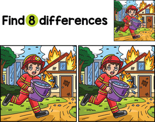Firefighter with Water Bucket Find The Differences