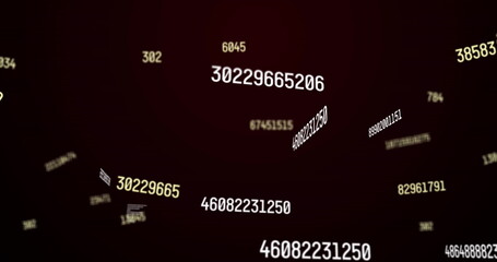 Image of numbers and data processing over black background