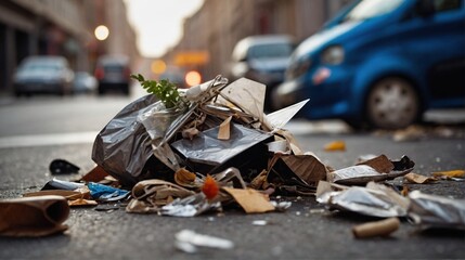 Objects and street trash lifted into the air due to strong winds