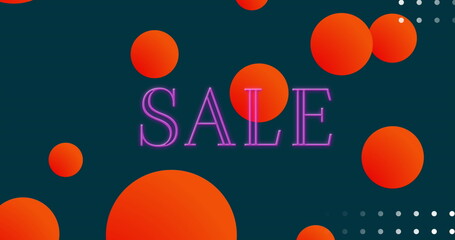 Image of sale text and orange circles moving on green background