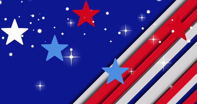 Image of white and red stripes and stars on blue background