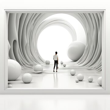 Modern Office Hallway copy space 3D phot UHD Wallpaper