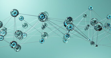 Image of spinning globe and connecting dots against blue gradient background