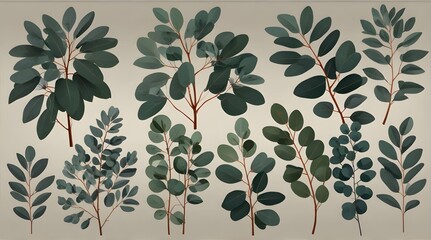Set branches with leaves eucalyptus Vector illustration .Generative AI - obrazy, fototapety, plakaty