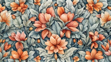 Watercolor seamless pattern with magnolia flowers. Hand drawn floral background.