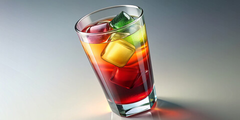 Cocktail drink with coloured ice chunks red yellow green