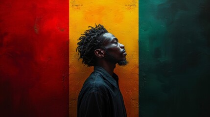 Banner of an event in honor of the Abolition of Slavery Day. African man on colored background - obrazy, fototapety, plakaty