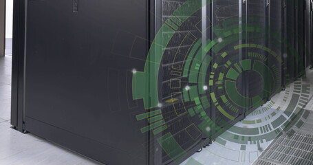 Image of round scanner spinning against computer server room
