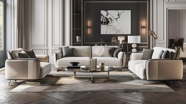 glamorous modern interior design with luxurious furnishings and decor highend living room 3d illustration