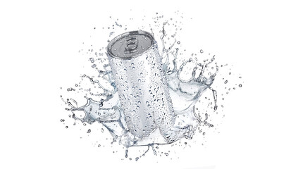 Blank white aluminum 280 ml soda can with drops splash mockup - obrazy, fototapety, plakaty