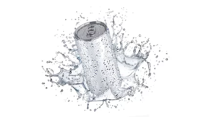 Gordijnen Blank white aluminum 280 ml soda can with drops splash mockup © Alexandr Bognat