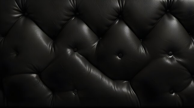 horizontal elegant black leather texture with buttons .Generative AI