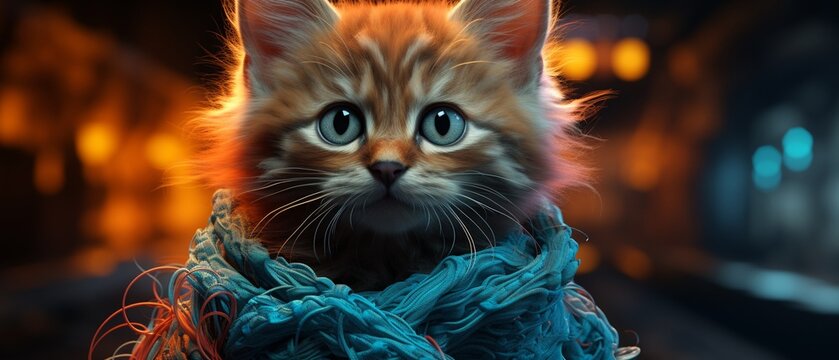 A quantum kitten with a probabilityaltering wool scarf solving complex simulations in a quantum computer  Color Grading Teal and Orange