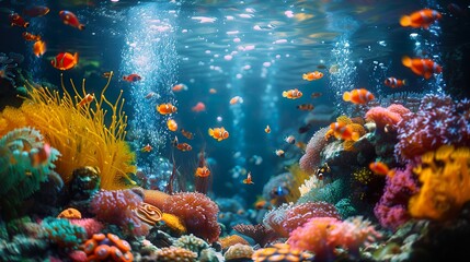 Fototapeta na wymiar tropical coral reef and fishes background - generated ai