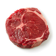 Fototapeta premium Fresh raw beef ribeye steak top view isolated on white