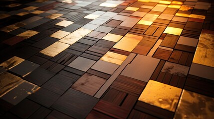 mosaic of wood colored details and gold UHD Wallpaper