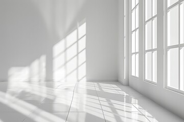 An empty room with bare walls and sunlights through the window with empty space