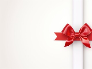 Red ribbon with bow on white background, Christmas card concept. Space for text. Red and White Background