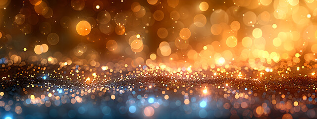 Dark Blue and Yellow	Glittering Lights with Dreamy Bokeh, 	banner, background for event invitation,...