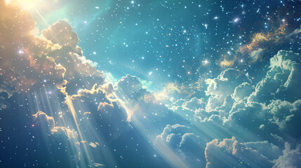 Mystical fantasy background. Sky sparkling with stream - obrazy, fototapety, plakaty