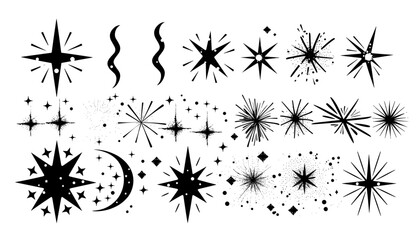 Y2k スターの輝きキラキラ抽象的なタトゥーの形。レトロな 2000 年代スタイルのシンプルで最小限の幾何学的な看板。