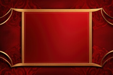 Red velvet background with golden frame, luxury and elegant template for design. Vector illustration of red texture fabric with gold square border