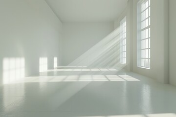 Obraz premium An empty room with bare walls and sunlights through the window with empty space