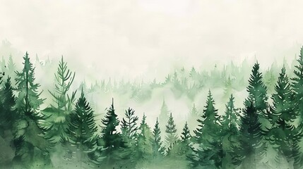 lush green forest watercolor painting handdrawn fir and spruce trees landscape illustration - obrazy, fototapety, plakaty