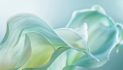 Abstract Nature Photography. Water Droplets on a Teal Calla Lily with a Soft Focus Background.