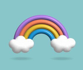 3d rainbow with clouds, vector illustration. 