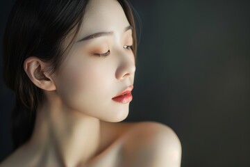 Fototapeta premium Serene Asian Woman Displaying a Refreshed Back, Emphasizing Cosmetology and Spa Beauty Concepts.
