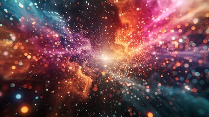 Vibrant abstract cosmic explosion with colorful particles