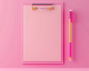 3D Clipboard with Notepad Icon and Pencil, on Pink Background. App and Application symbol for Signatures and Agreements