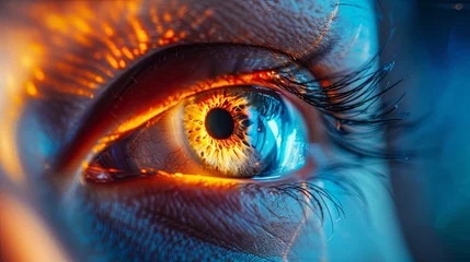 Foto op Plexiglas anti-reflex Vivid close-up of a human eye reflecting light with detailed iris © volga