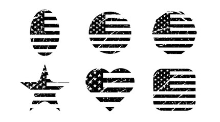 American flag collection in round, oval, heart, rectangle shapes vector illustration. Usa freedom flag to use in 4th july independence day, memorial day projects. 