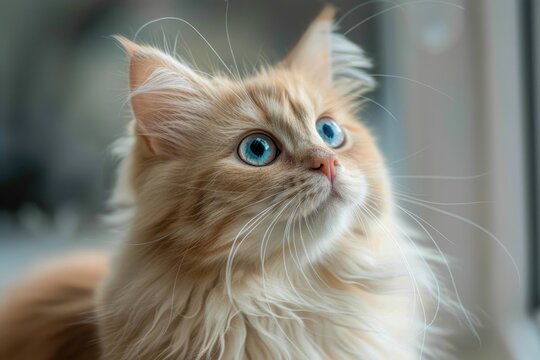 Adorable Long-Haired Cat Pose with Intense Gaze - Stunning Mammal Photo