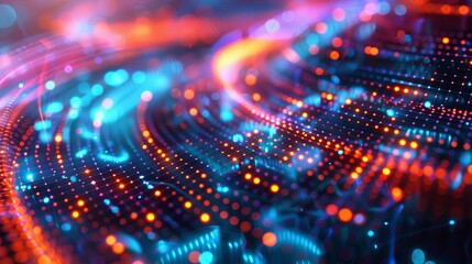 Obraz premium Abstract digital landscape with glowing neon lights and futuristic wave patterns