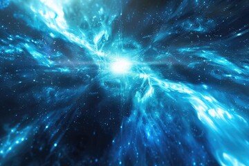 Blue Gamma Ray Burst in Deep Space: Exploring Relativity, Gravitation, and Physics of Energy and Time - obrazy, fototapety, plakaty
