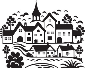 Whispering Woods Vector Depiction of a Picturesque Village