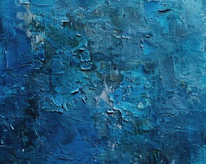 Blue Chaos: Impressionist Textured Abstract Art in Grungy Background - obrazy, fototapety, plakaty